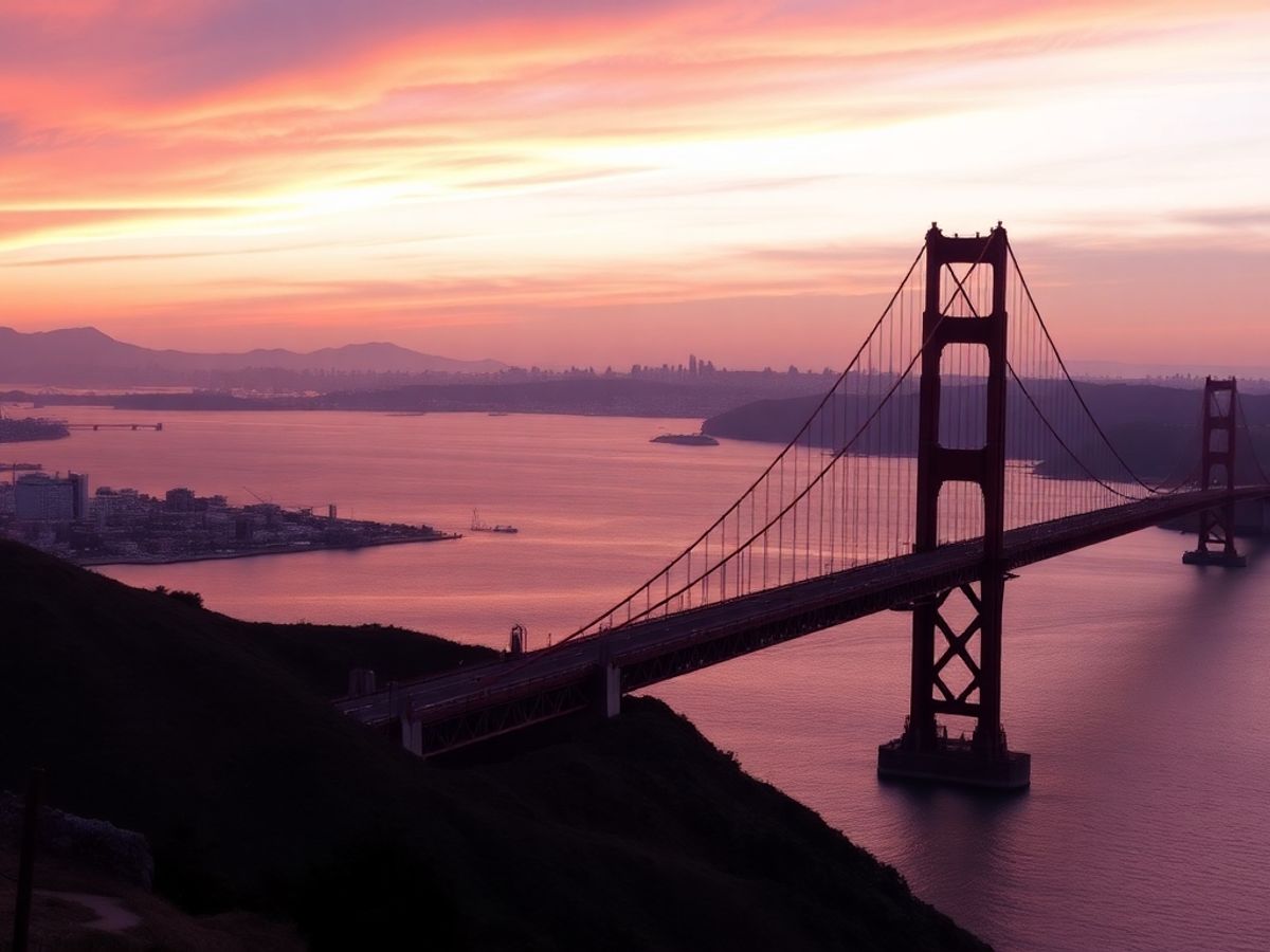 Ponte Golden Gate ao pôr do sol em San Francisco.