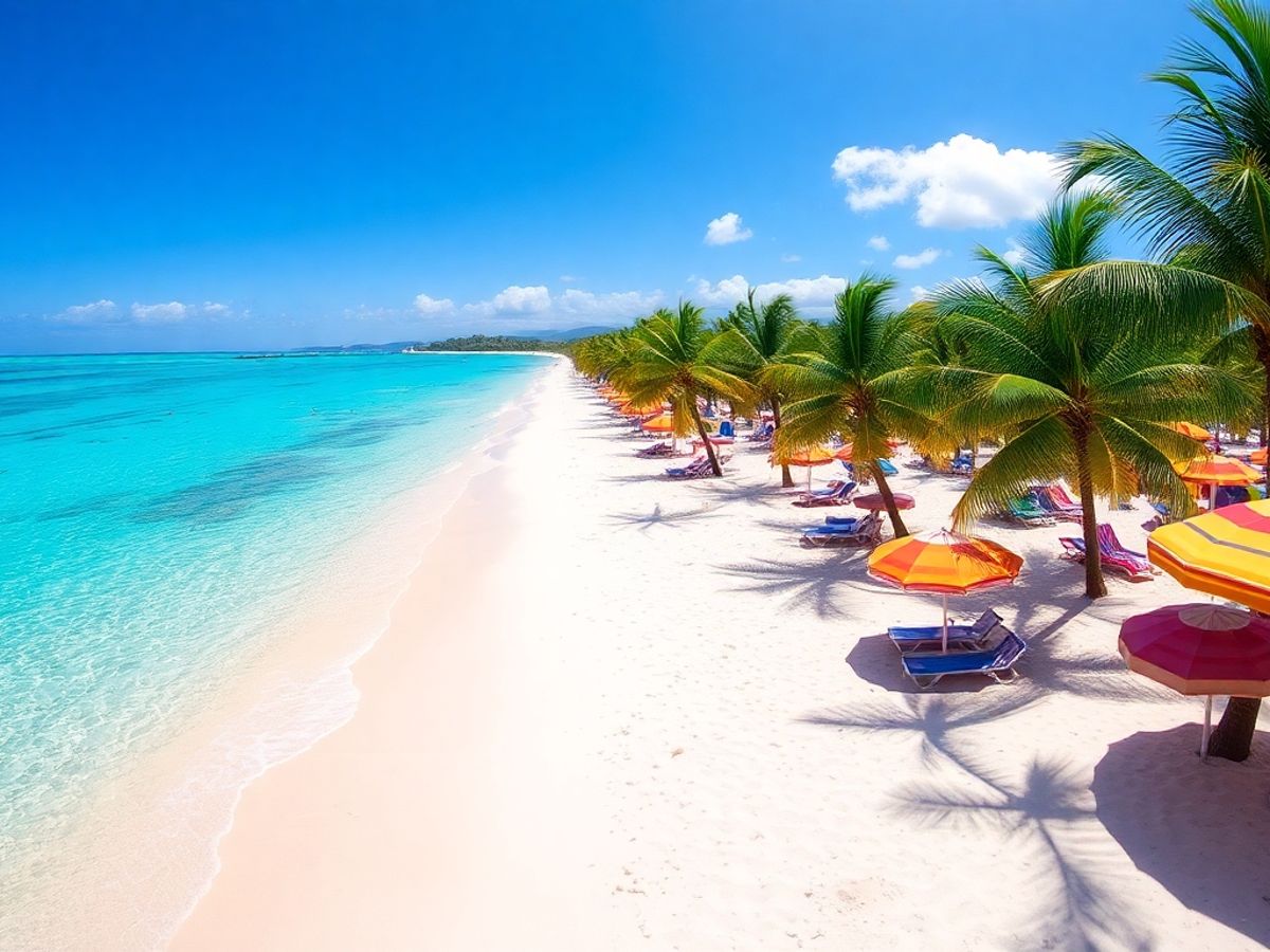 Praia de San Andrés com águas cristalinas e coqueiros.