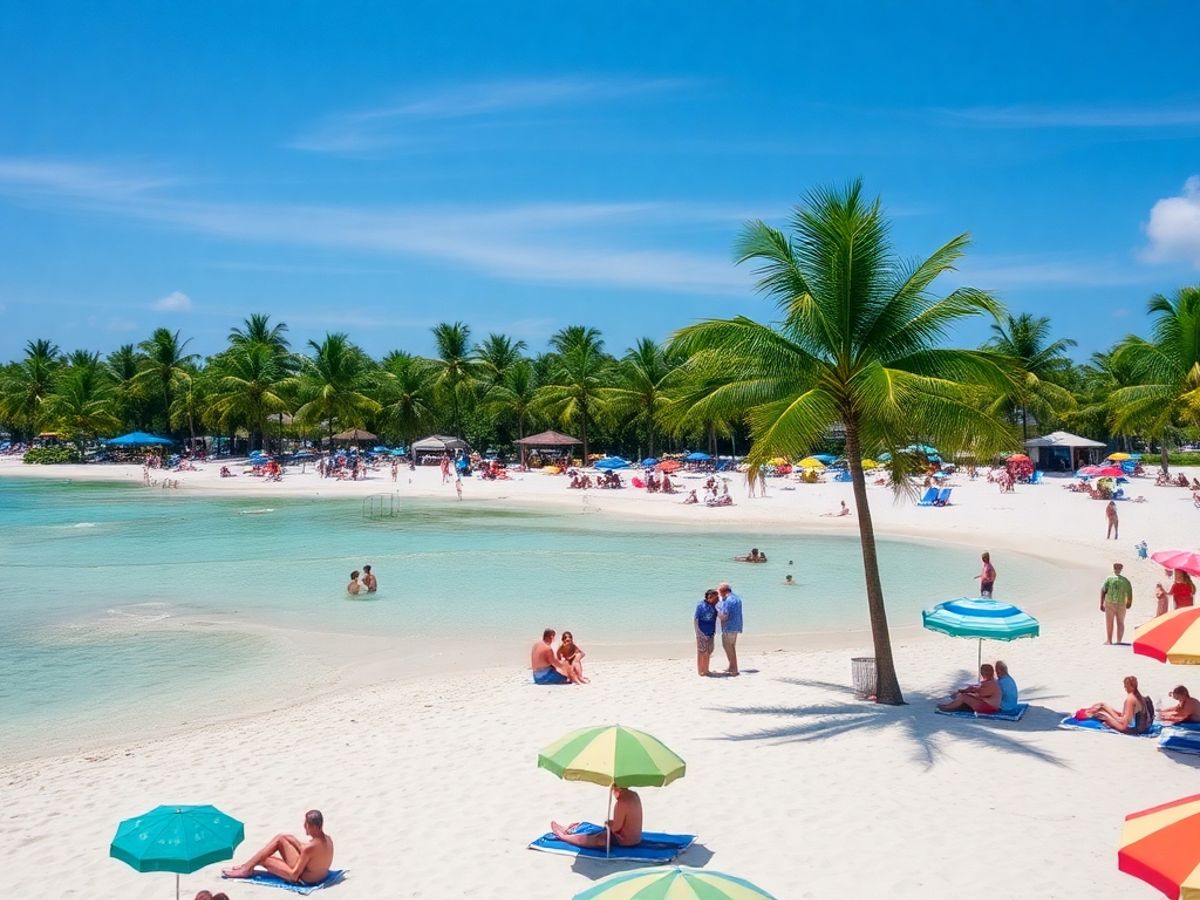 Praia de San Andrés com águas cristalinas e palmeiras.