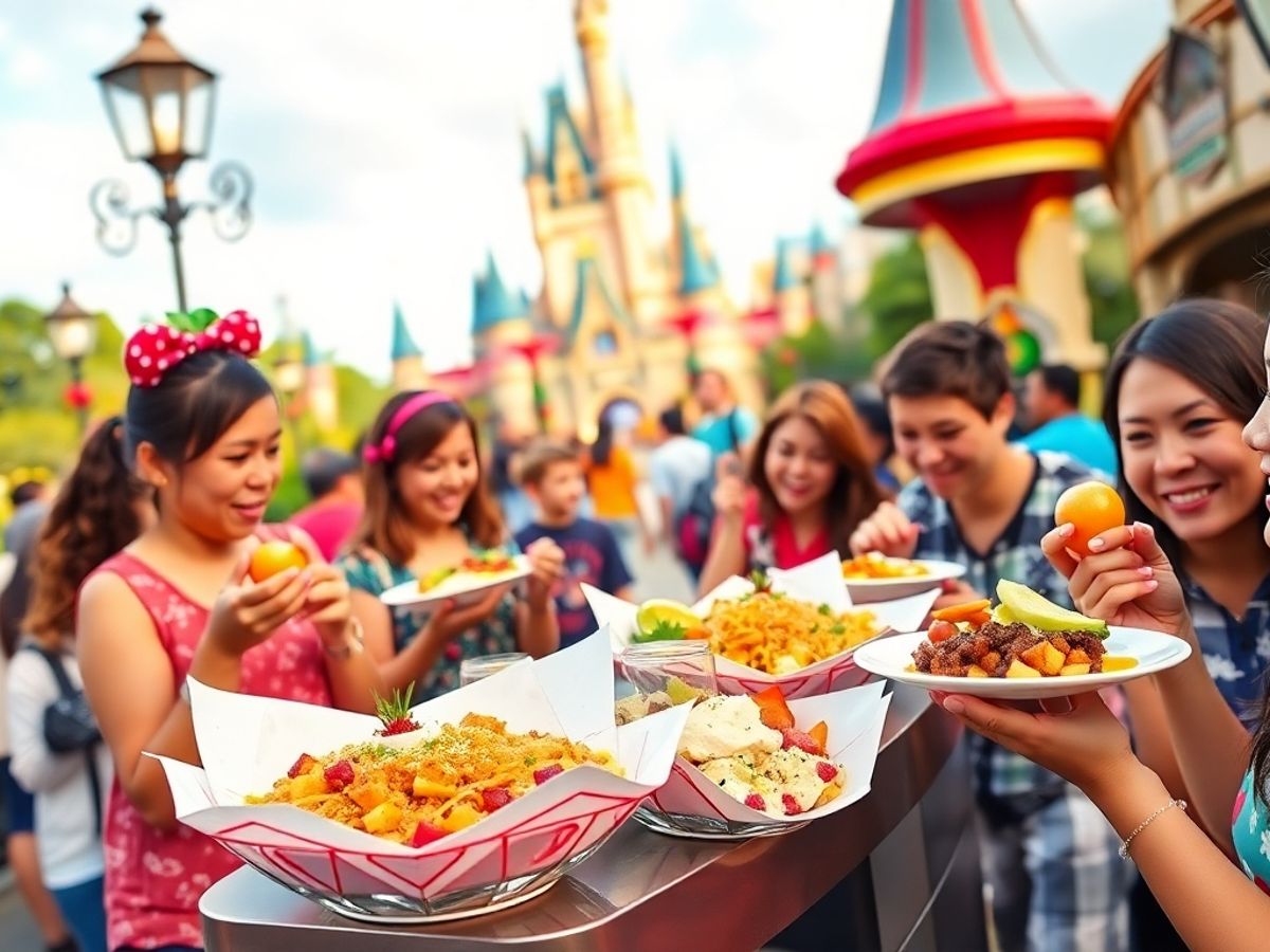 Cena gastronômica colorida no parque da Disney.