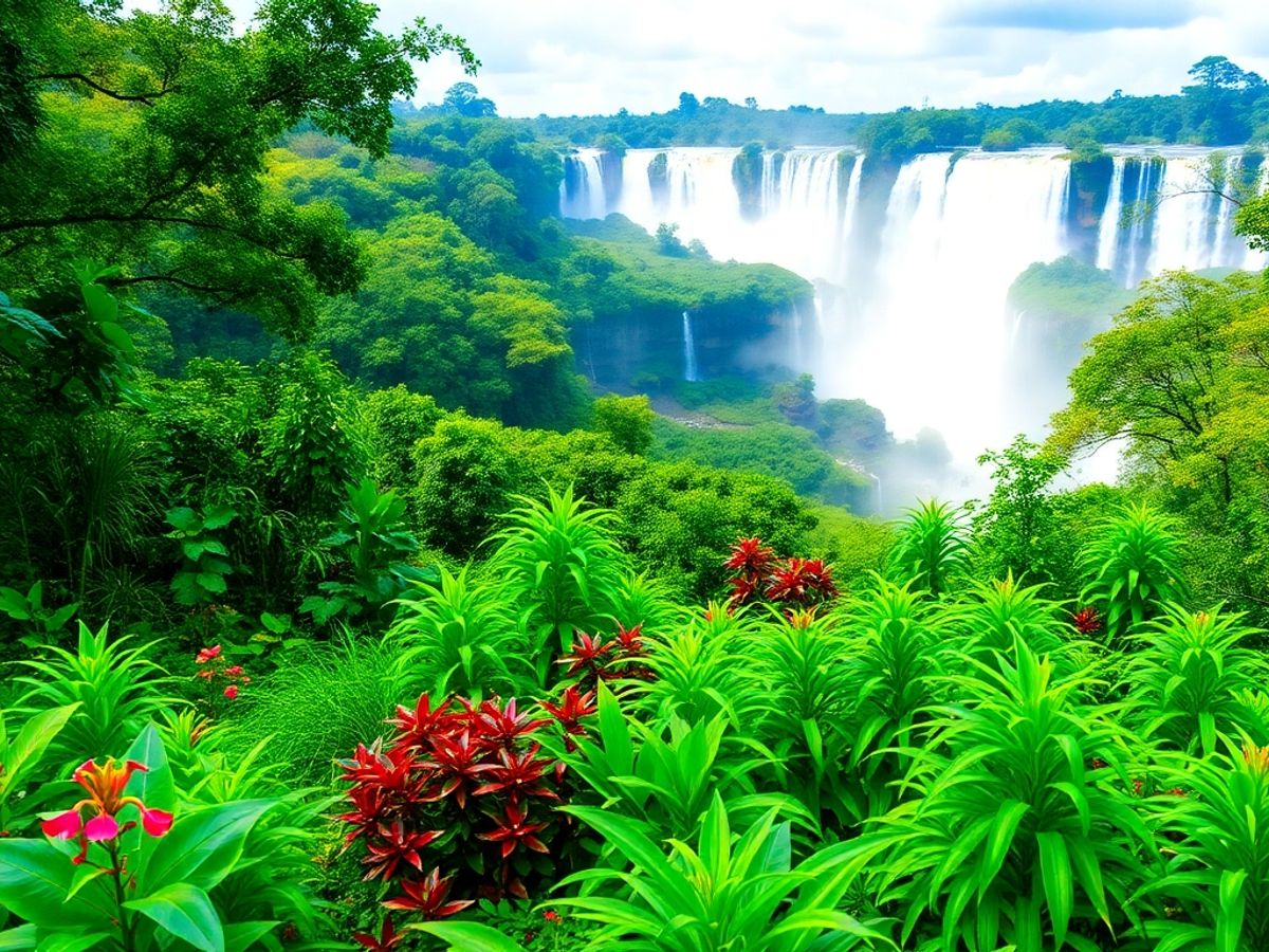 Cataratas de Iguaçu em meio à vegetação exuberante.