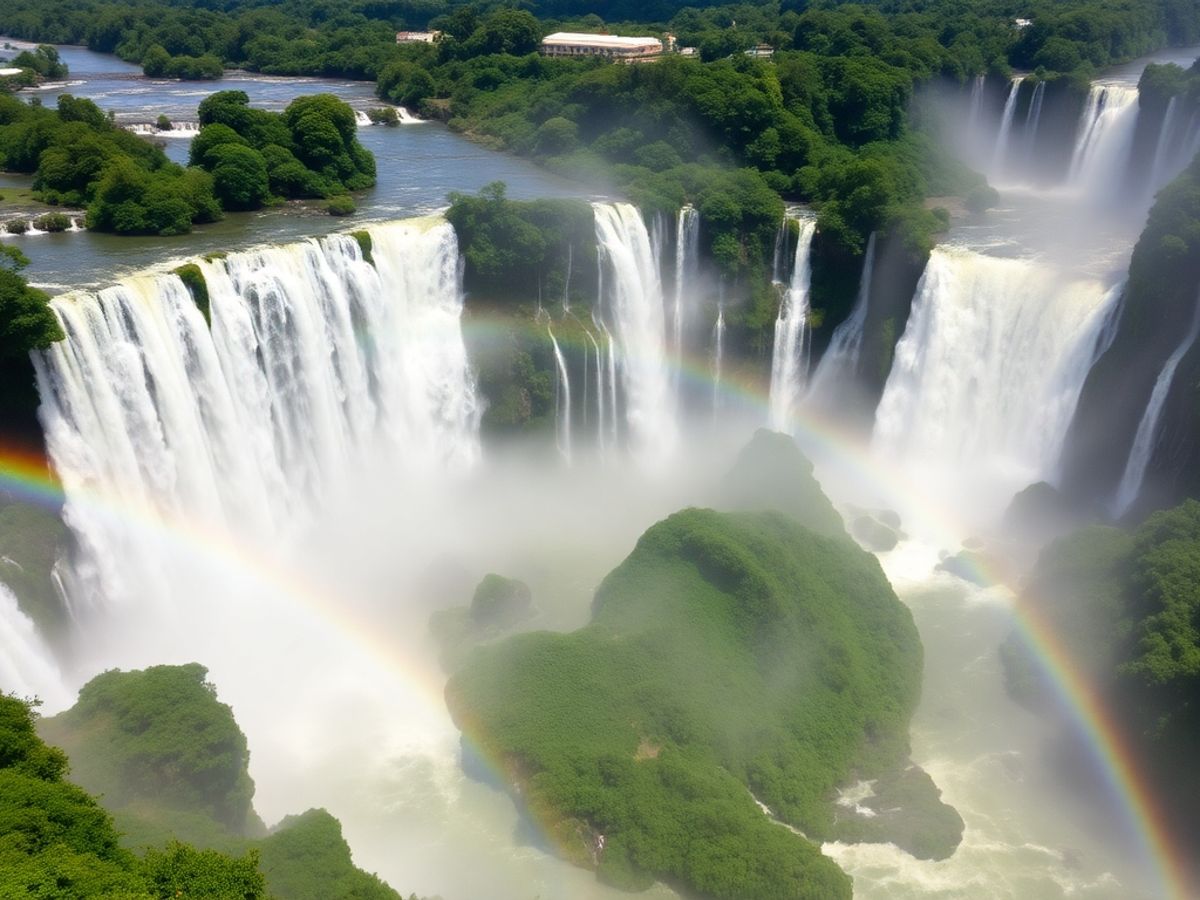 Cataratas do Iguaçu em meio à floresta verde.