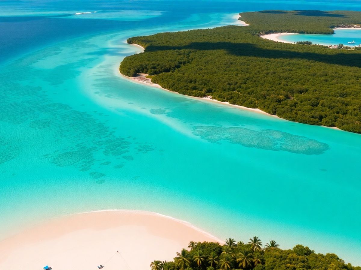 Vista aérea das deslumbrantes praias das Bahamas.