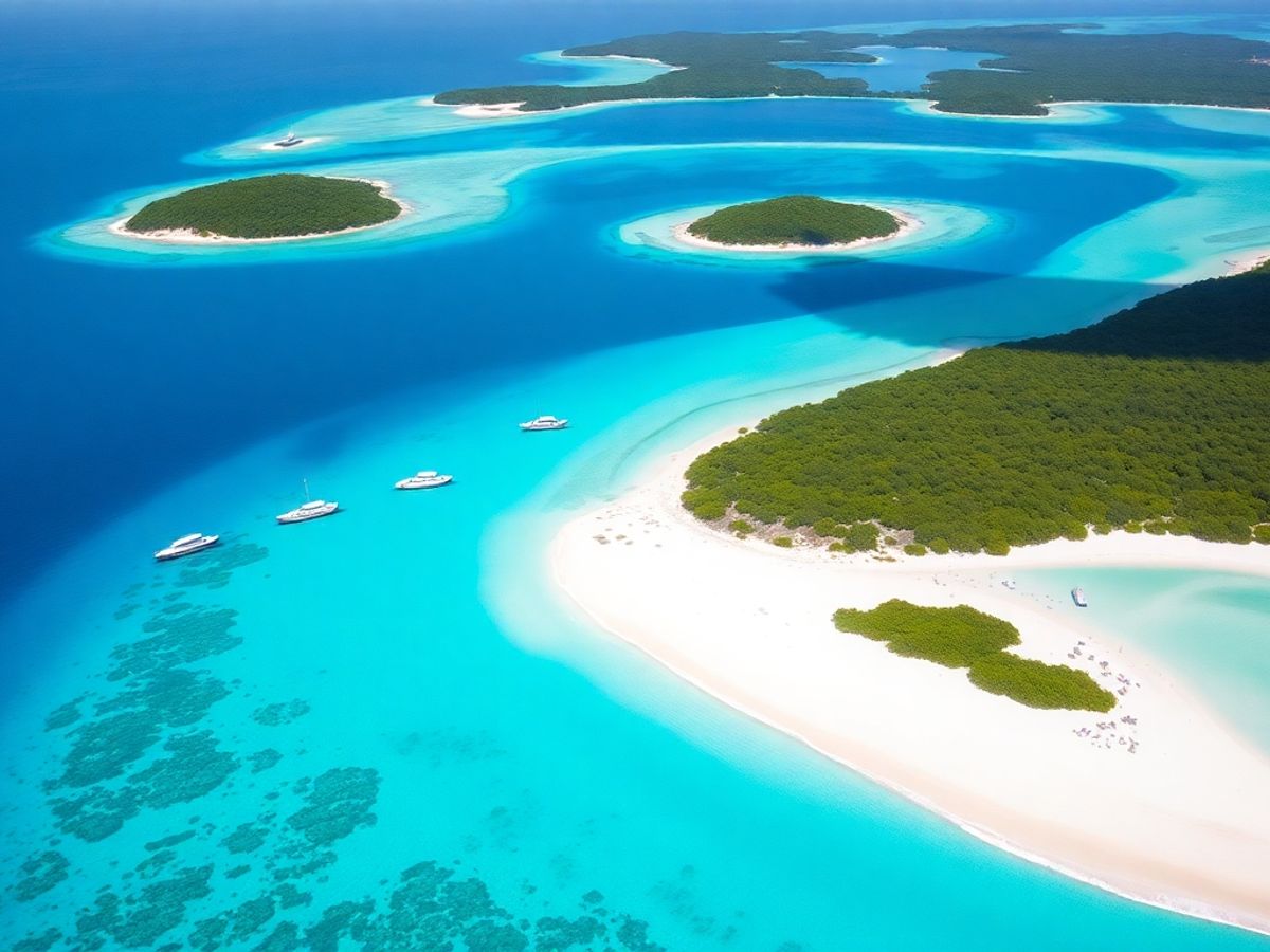 Vista aérea das Ilhas Exumas nas Bahamas.