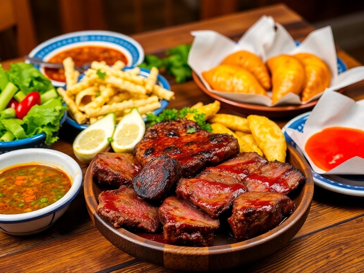 Deliciosa comida argentina com asado e empanadas.