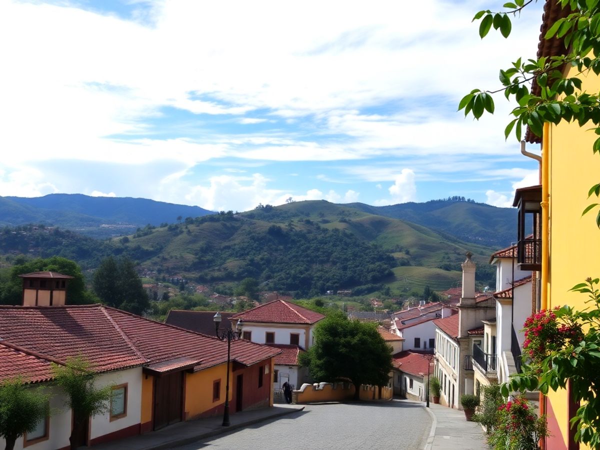 Vista de Ouro Preto com arquitetura colonial e paisagens.