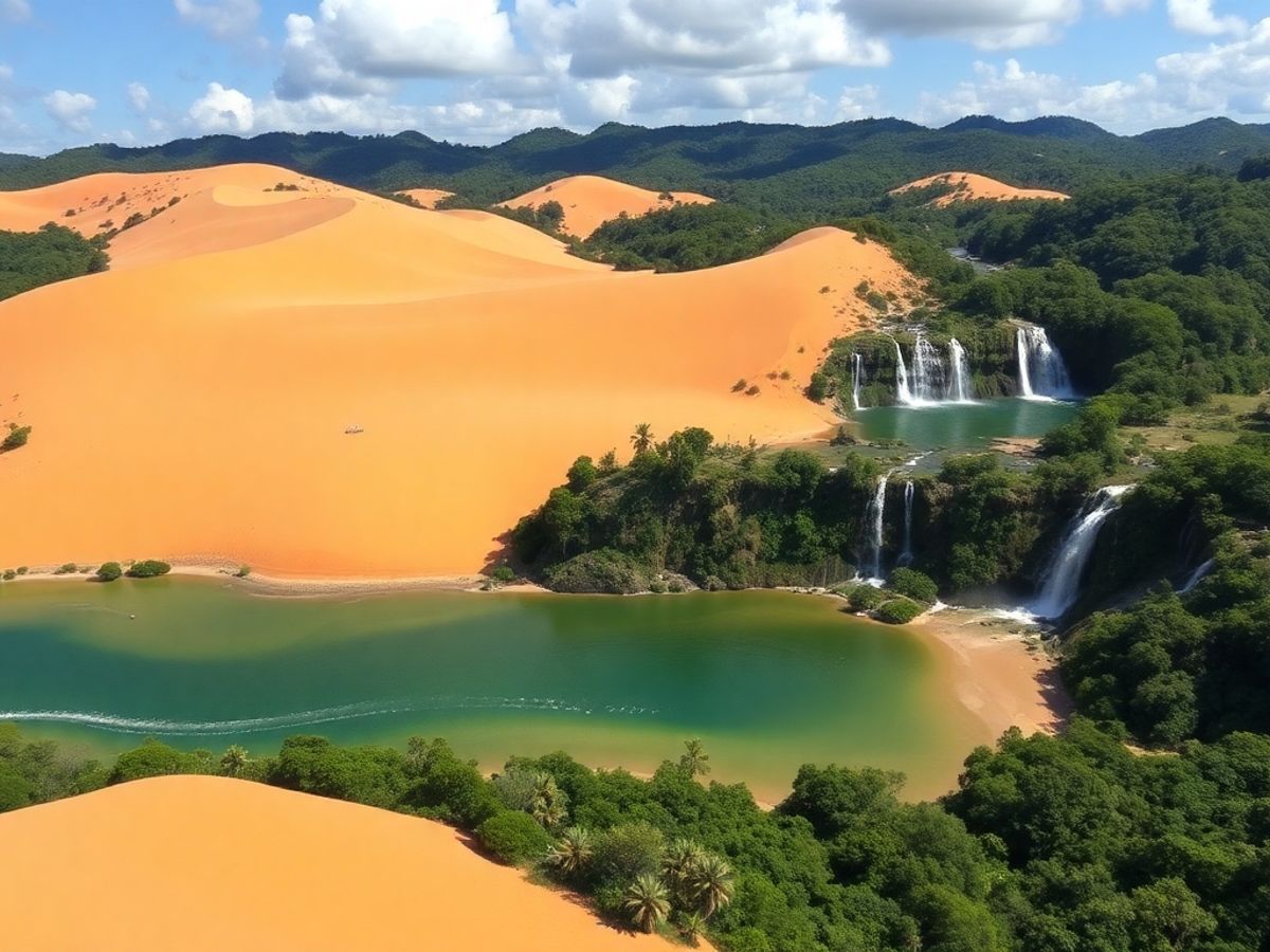 Dunas de areia douradas e cachoeiras cristalinas no Jalapão.