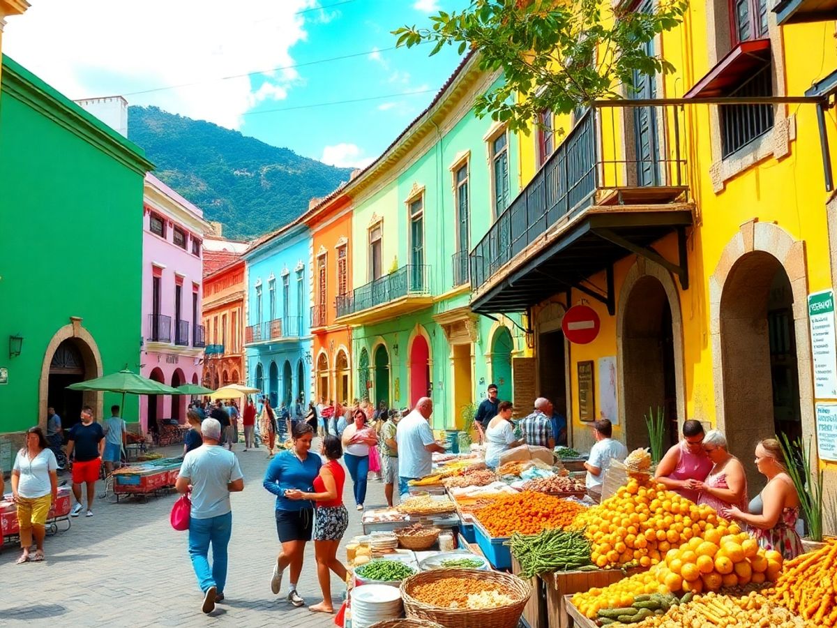 Cenário vibrante de Ouro Preto com comidas típicas.