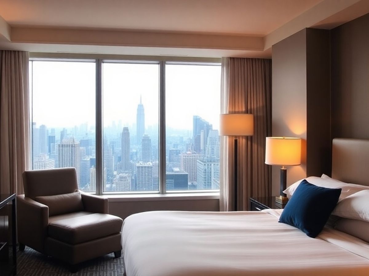 Quarto de hotel aconchegante em Nova York.