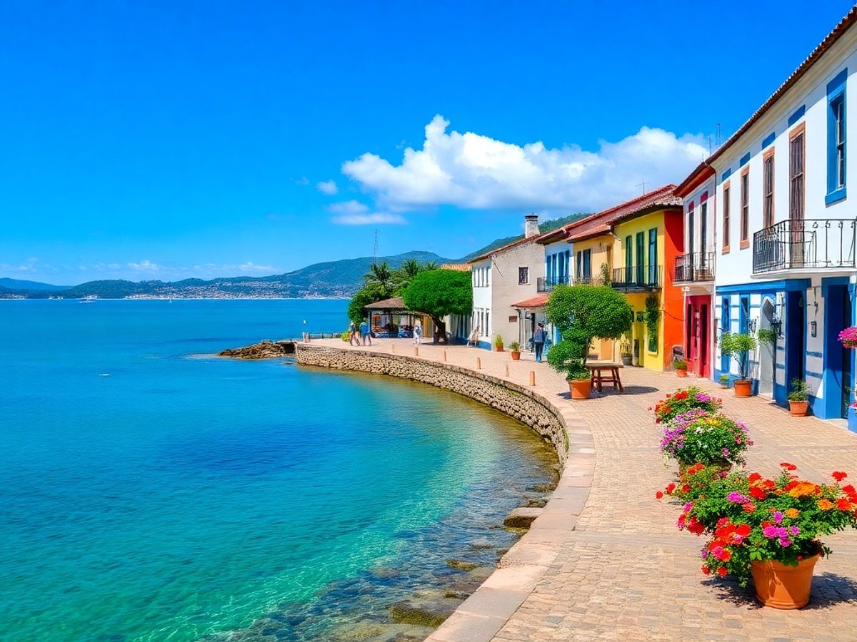 Centro histórico de Paraty com ruas de pedras e flores.