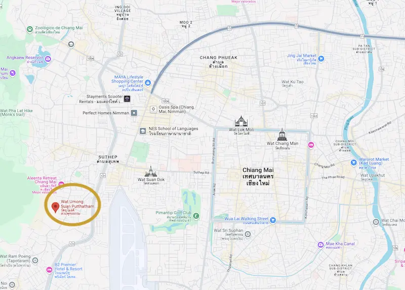 Wat Umong Chiang Mai - mapa Wat Umong Chiang Mai - mapa